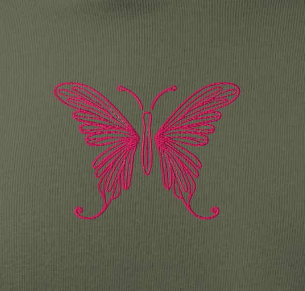 Pink Butterfly Embroidery Women's Crop Hoodie