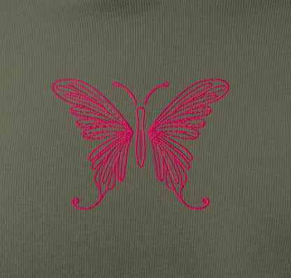 Pink Butterfly Embroidery Women's Crop Hoodie