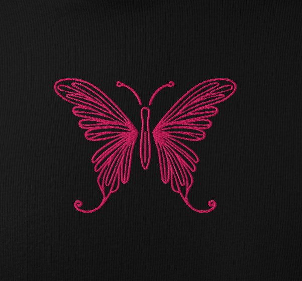 Pink Butterfly Embroidery Women's Crop Hoodie