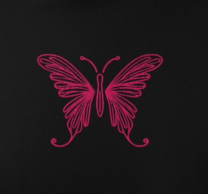 Pink Butterfly Embroidery Women's Crop Hoodie