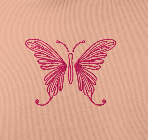 Pink Butterfly Embroidery Women's Crop Hoodie